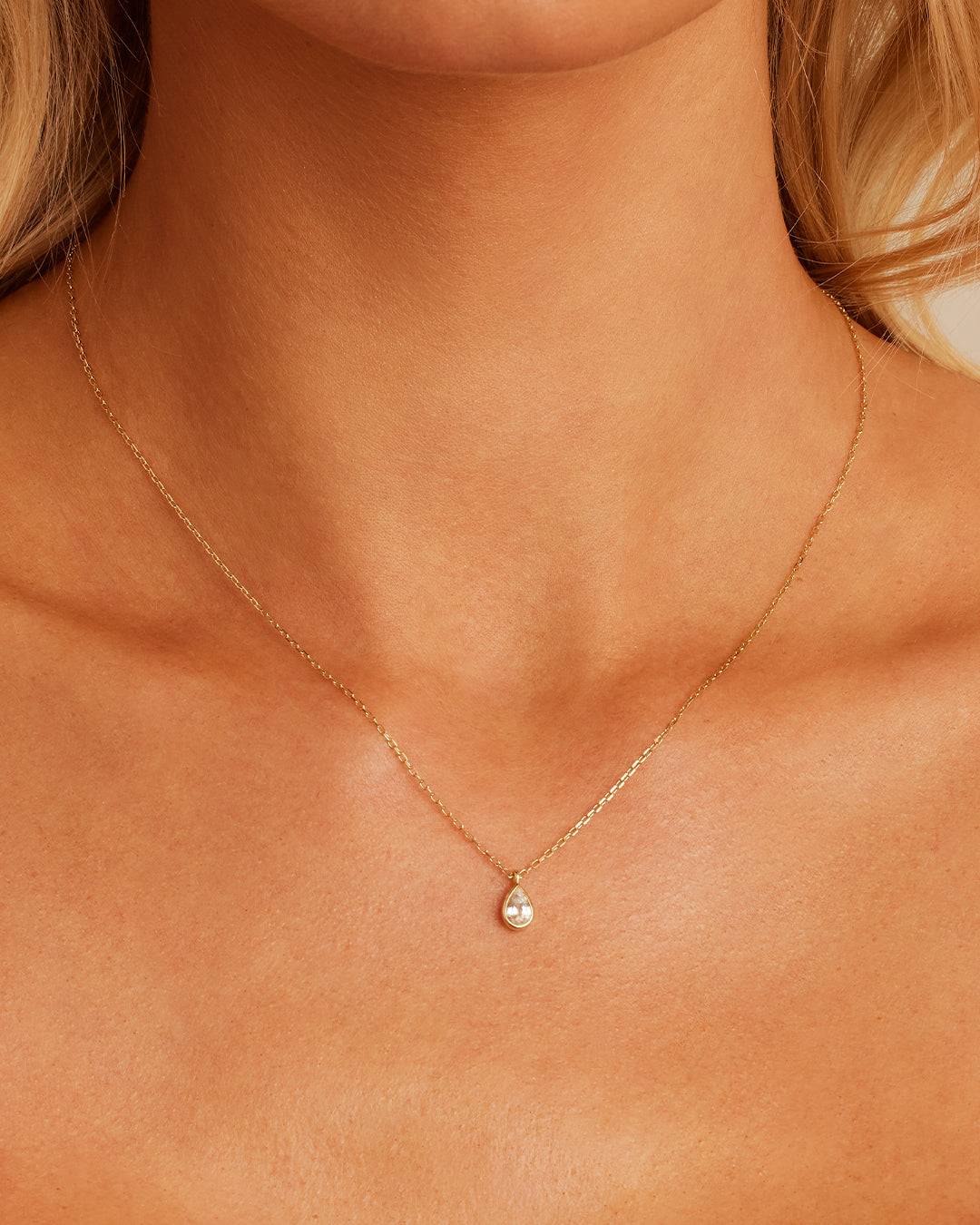 White Sapphire Pear Charm Necklace