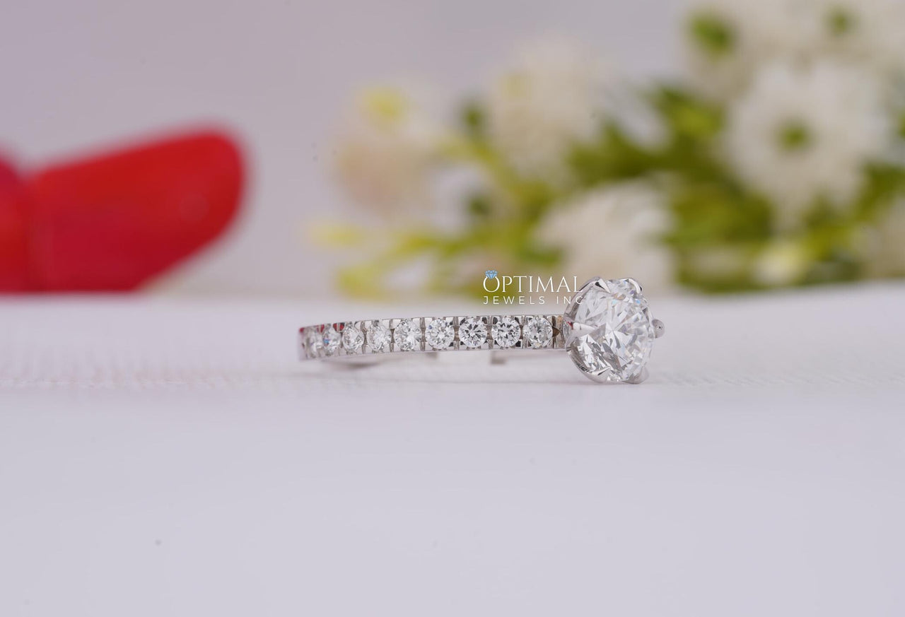 Cluster Unique 1.02 Ctw Round Lab Diamond Ring 14K Solid White Gold Engagement Ring Lab Created Pave Set Ring Anniversary Ring Gift For Her