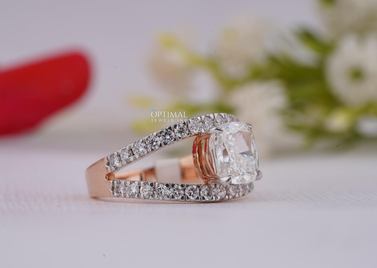 Elegant Cushion Cut Lab Grown Diamond Ring 2.80 Ctw IGI Certified Double Band Pave Set Engagement Ring Lab Created Rose Gold Wedding Ring