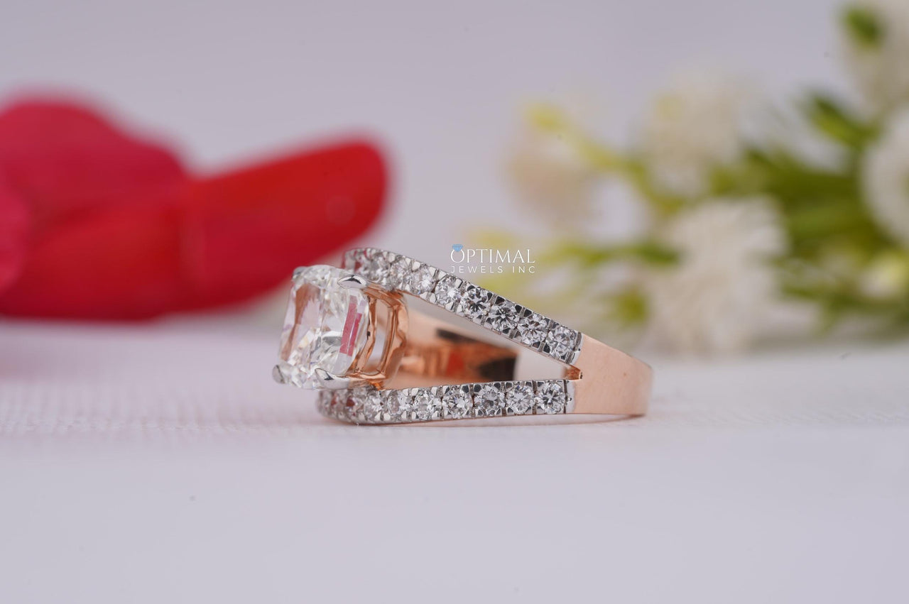 Elegant Cushion Cut Lab Grown Diamond Ring 2.80 Ctw IGI Certified Double Band Pave Set Engagement Ring Lab Created Rose Gold Wedding Ring