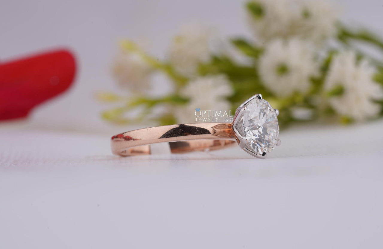 Round Solitaire Lab Grown Diamond Ring  2.00 Ctw IGI Certified Lab Diamond Round Cut Engagement Ring 14k Rose Gold Anniversary Gift For Her