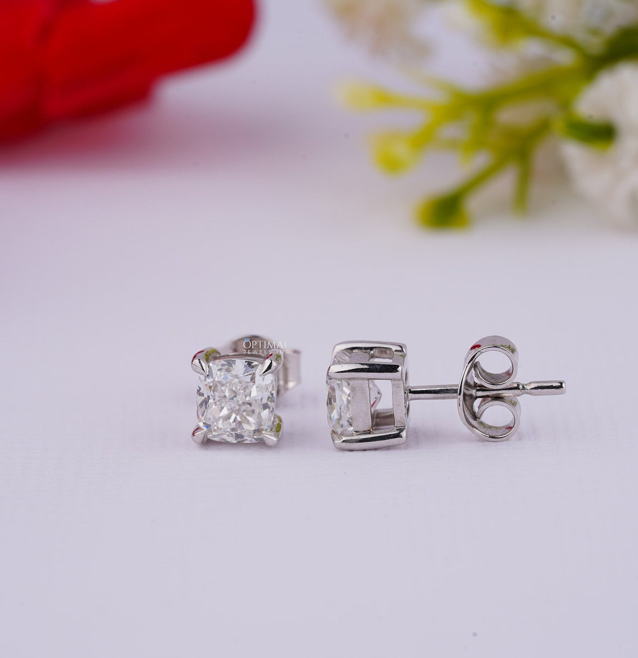 Cushion Cut Diamond Stud Earring Lab Grown Diamond Engagement Earring 0.50 Ctw White Gold Earrings For Gift Push Back Earrings For Her