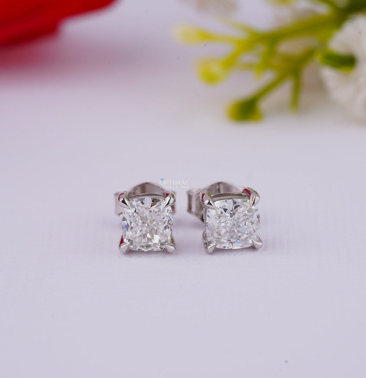 Cushion Cut Diamond Stud Earring Lab Grown Diamond Engagement Earring 0.50 Ctw White Gold Earrings For Gift Push Back Earrings For Her