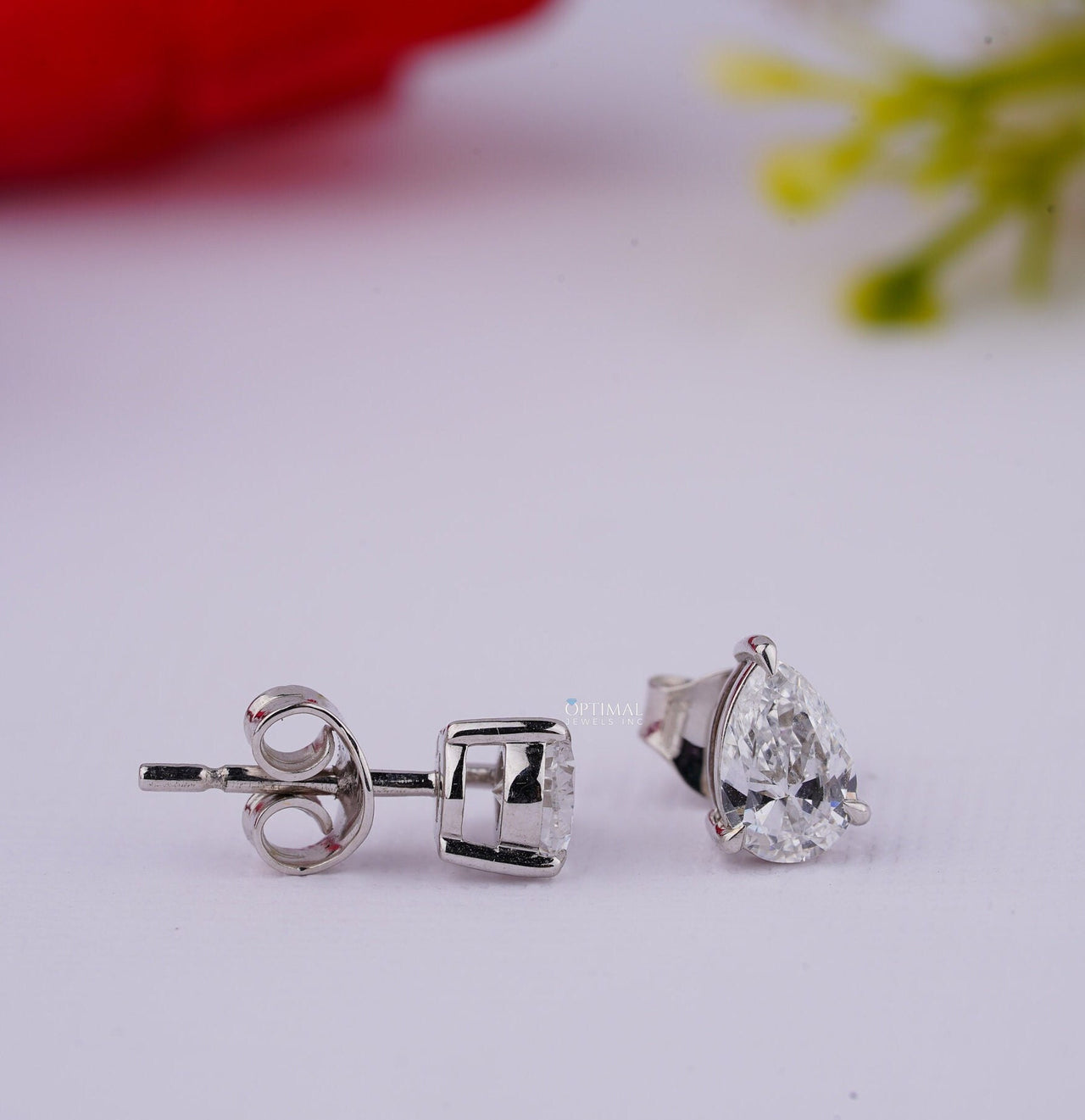 Pear Cut Lab Diamond Stud Earring, 1 Carat Lab Created Diamond Anniversary Gift, Earring Push Back Earrings, White Gold Earrings For Women