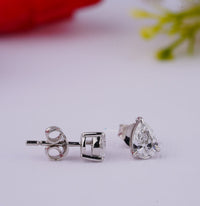 Thumbnail for Pear Cut Lab Diamond Stud Earring, 1 Carat Lab Created Diamond Anniversary Gift, Earring Push Back Earrings, White Gold Earrings For Women