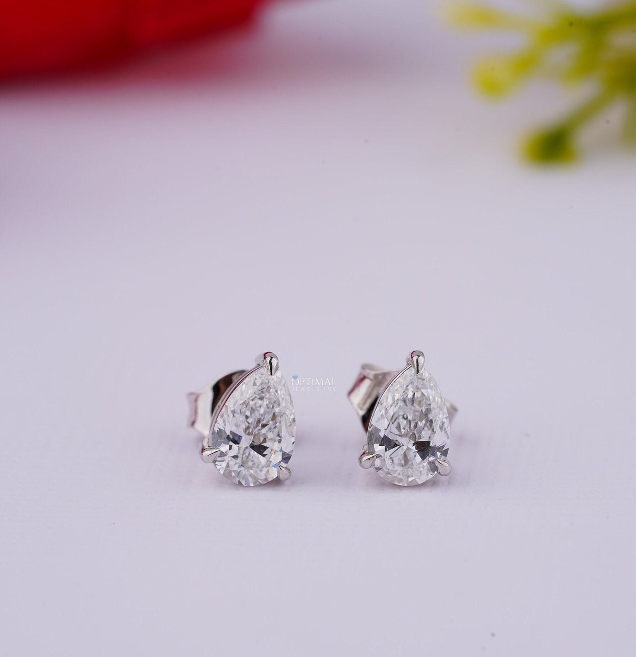 Pear Cut Lab Diamond Stud Earring, 1 Carat Lab Created Diamond Anniversary Gift, Earring Push Back Earrings, White Gold Earrings For Women