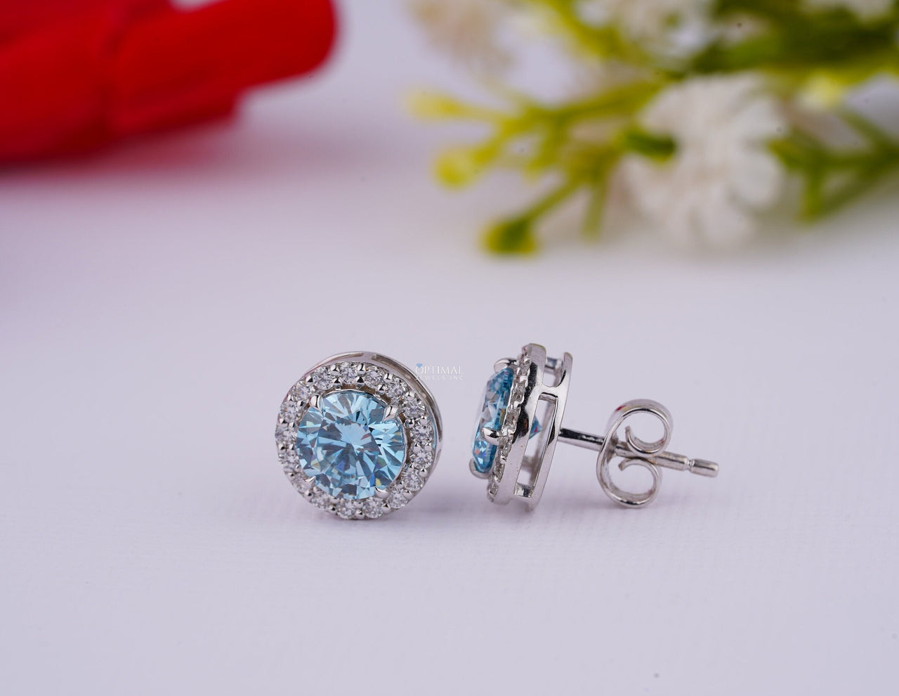 Sapphire Blue Lab Diamond Earrings 2.40 Ctw IGI Certified Round Halo Diamond Earring White Gold Stud Earring For Women Gift For Her