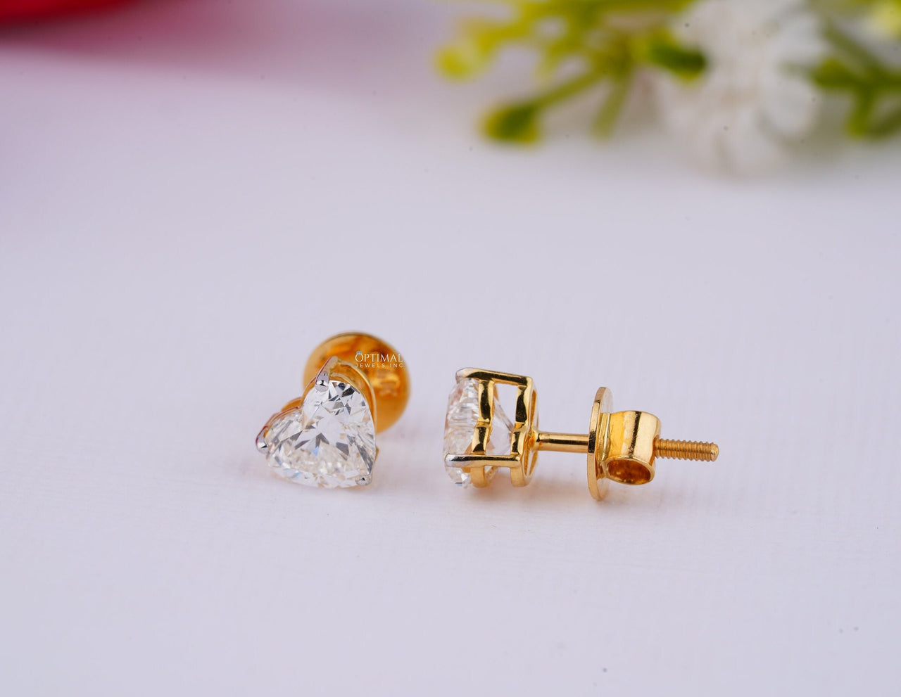 Minimalist Heart Shape Diamond Earring 1 Ctw Heart Cut Diamond Stud Earring Screw Back Yellow Gold Earring Perfect Anniversary Gift For Wife