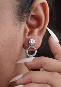 Thumbnail for Stunning Round Halo Stud Earring 2.44 Ctw Blue Sapphire Pave Setting White Gold Stud Earring Jacket Earrings For All Occasion Gift For Women