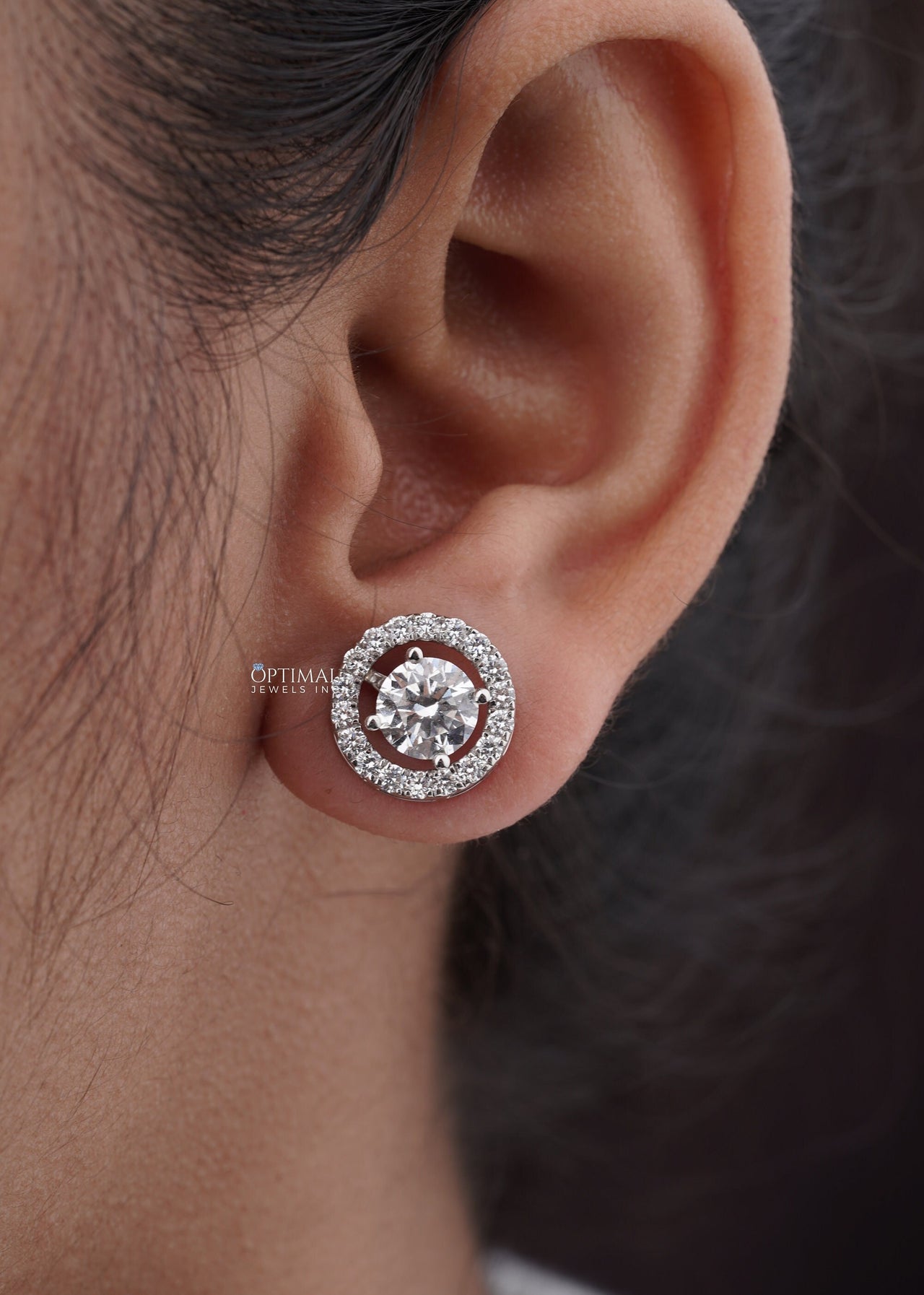 Exquisite Diamond Stud Earring 2.44 Ctw Brilliant Halo Circle Drop Round Lab Diamond Earring Bridal Earrings 18K White Gold Earring For Gift