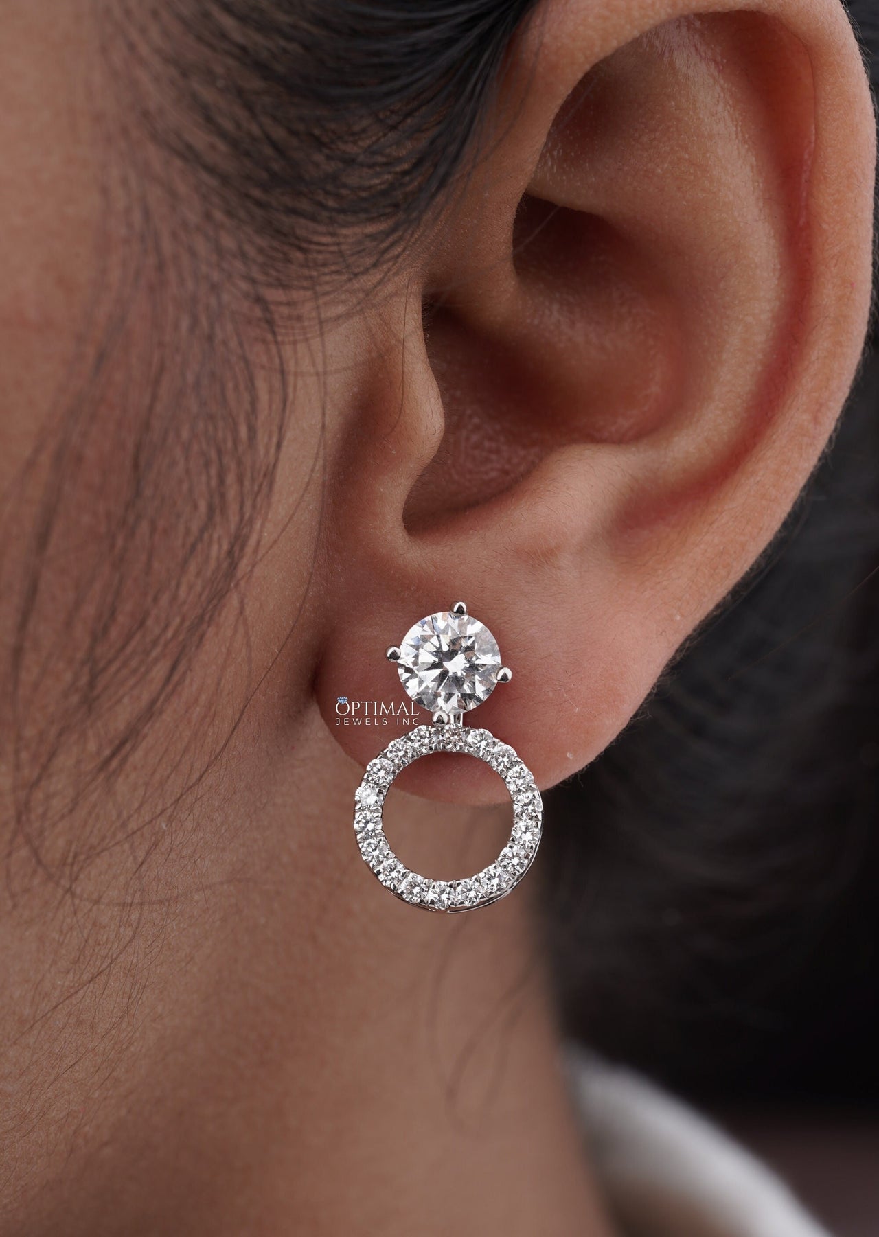 Exquisite Diamond Stud Earring 2.44 Ctw Brilliant Halo Circle Drop Round Lab Diamond Earring Bridal Earrings 18K White Gold Earring For Gift