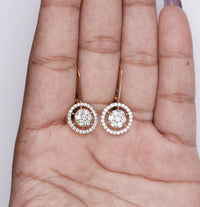 Thumbnail for Round Halo Diamond Earring 0.80 Ctw Lab Created Diamond Earring Yellow Gold Dangle And Drop Earring Lab Grown Diamond Perfect Gift For Her