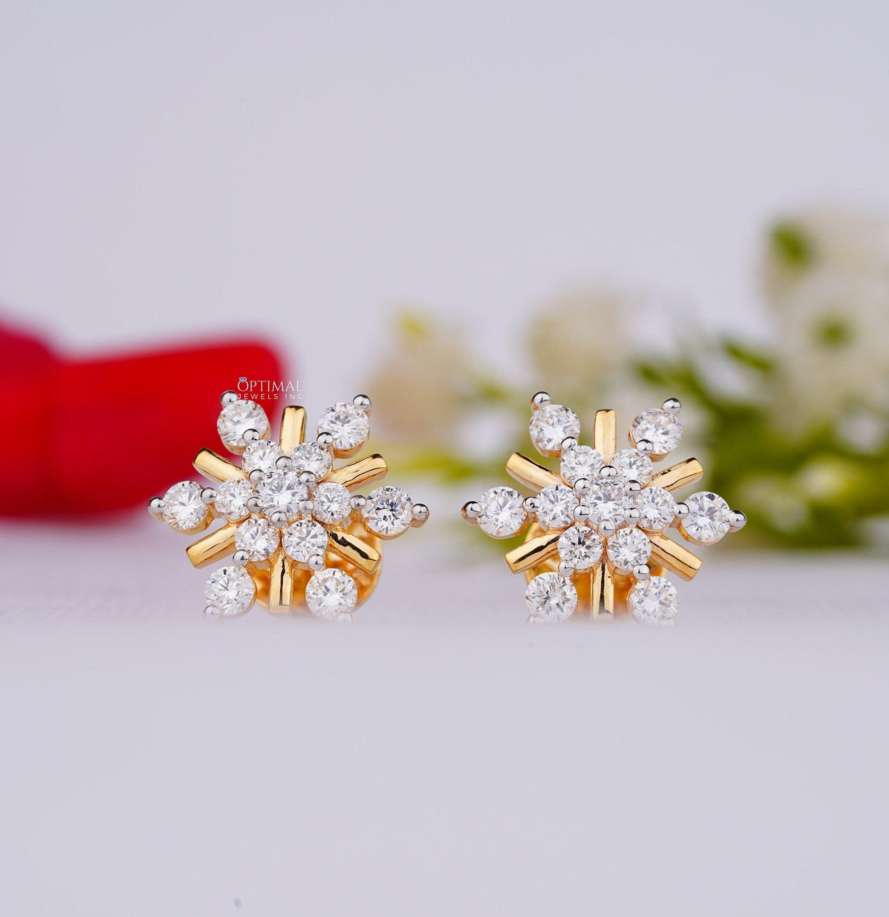 Floral Design Gold and Diamond Stud Earring 1.50 Ctw IGI Certified Lab Grown Diamond Earring Perfect Bridal Earring or Birthday Gift for Her