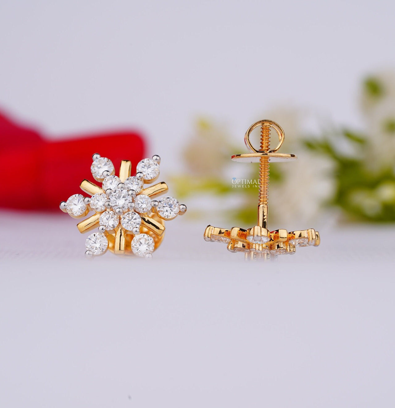 Floral Design Gold and Diamond Stud Earring 1.50 Ctw IGI Certified Lab Grown Diamond Earring Perfect Bridal Earring or Birthday Gift for Her