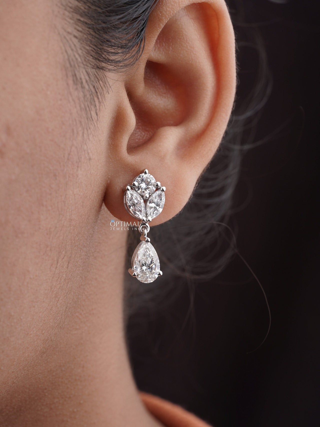 Elegant Multi Lab Grown Diamond Earring 5.00 Ctw Pear, Round And Marquise Cut Diamond Earring, Bridal Earring, Perfect For Special Occasions