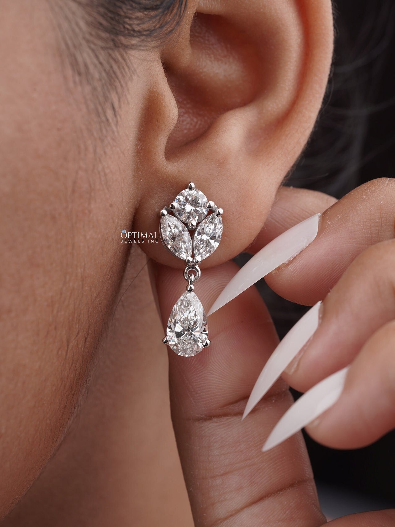 Elegant Multi Lab Grown Diamond Earring 5.00 Ctw Pear, Round And Marquise Cut Diamond Earring, Bridal Earring, Perfect For Special Occasions