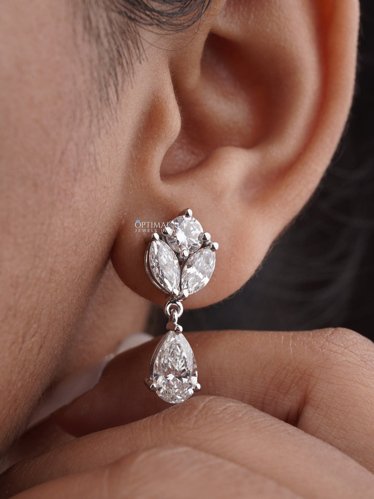 Elegant Multi Lab Grown Diamond Earring 5.00 Ctw Pear, Round And Marquise Cut Diamond Earring, Bridal Earring, Perfect For Special Occasions