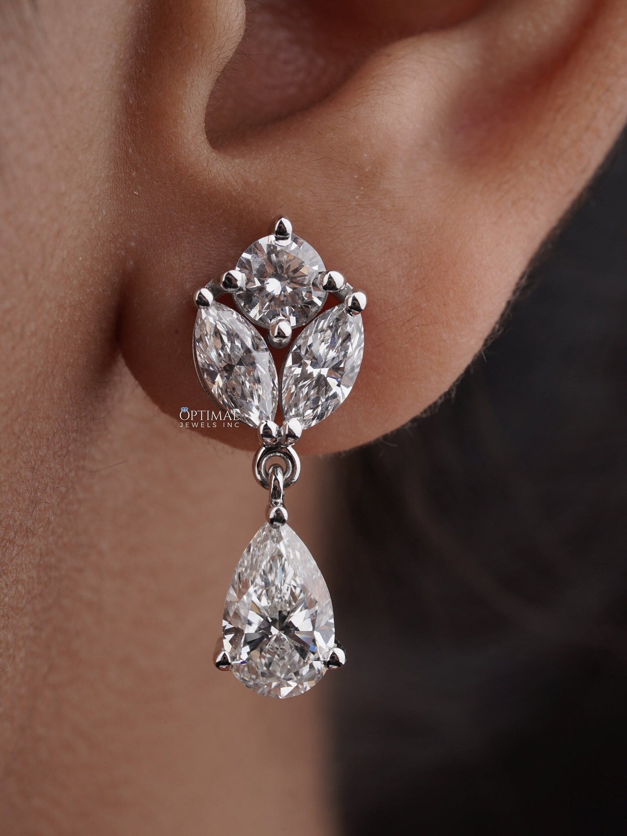 Elegant Multi Lab Grown Diamond Earring 5.00 Ctw Pear, Round And Marquise Cut Diamond Earring, Bridal Earring, Perfect For Special Occasions