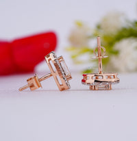 Thumbnail for Stunning Emerald Lab Grown Diamond Earring 1.60 Ctw IGI Certified Emerald Cut Diamond Stud Earring Halo Diamond Rose Gold Earring For Women