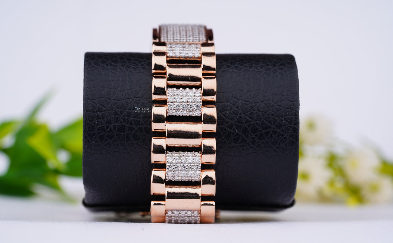 Luxurious Rose Gold Men's Diamond Bracelet, 2.00 Ctw Lab Grown Pave Set Diamonds, Bold Design and Intricate Detailing, Ideal Gift For Him