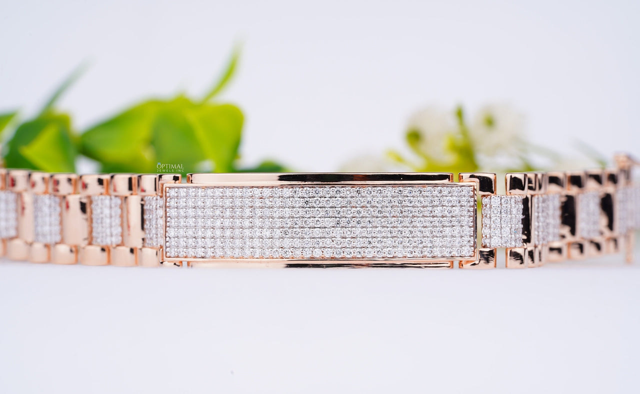 Luxurious Rose Gold Men's Diamond Bracelet, 2.00 Ctw Lab Grown Pave Set Diamonds, Bold Design and Intricate Detailing, Ideal Gift For Him