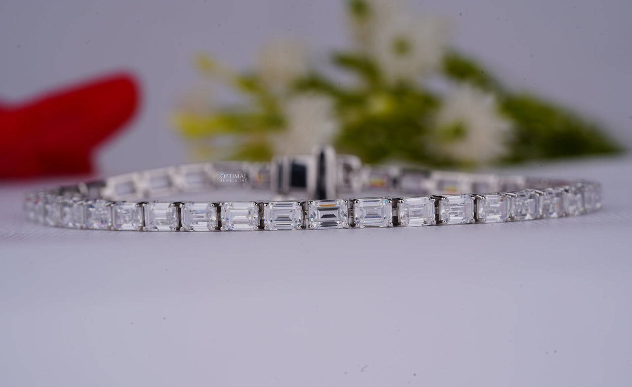 Stunning Emerald Cut Lab Grown Diamond 8.00 Ctw White Gold Tennis Bracelet, Diamond Bracelet For Women, Special Birthday Gift For Wife