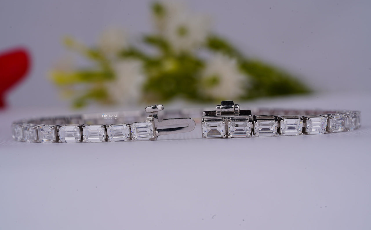 Stunning Emerald Cut Lab Grown Diamond 8.00 Ctw White Gold Tennis Bracelet, Diamond Bracelet For Women, Special Birthday Gift For Wife