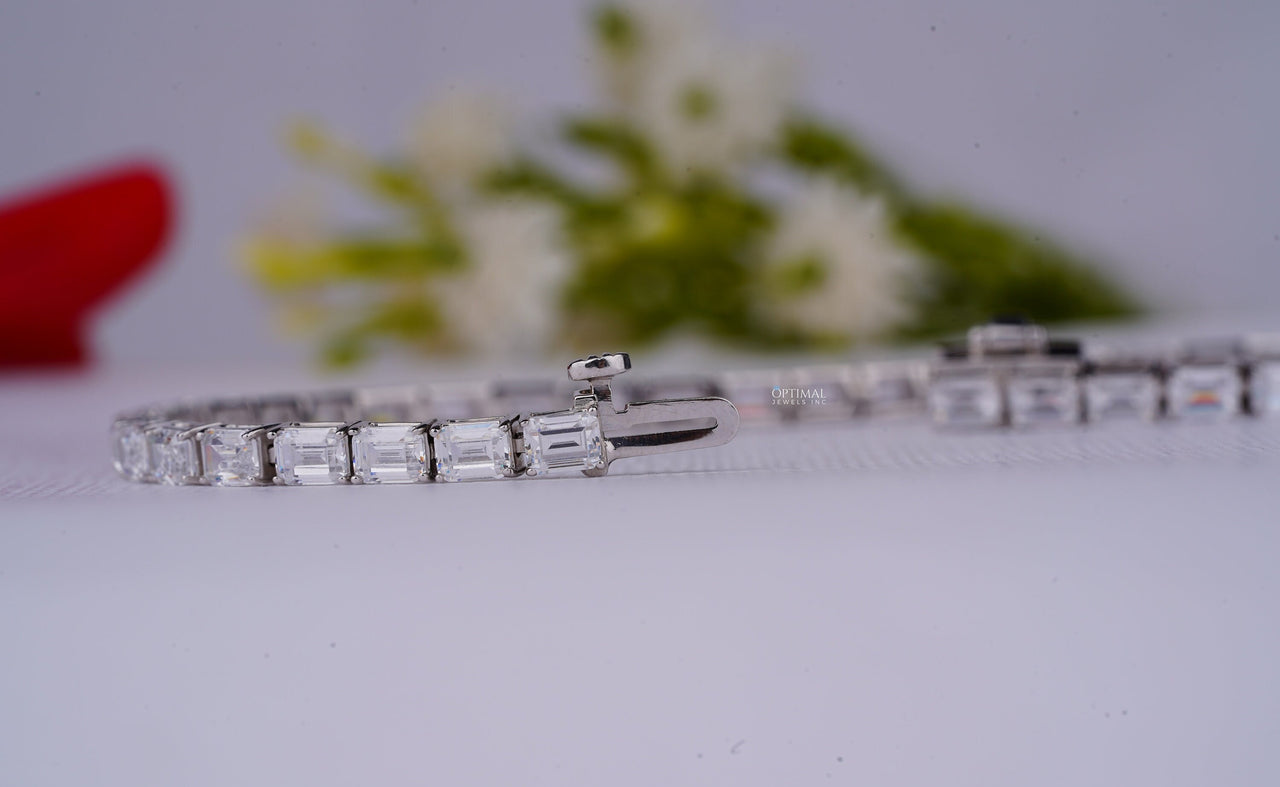 Stunning Emerald Cut Lab Grown Diamond 8.00 Ctw White Gold Tennis Bracelet, Diamond Bracelet For Women, Special Birthday Gift For Wife