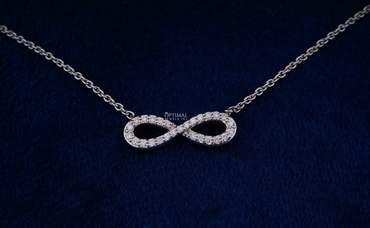 Unique Infinity Shape Diamond Necklace, 13 Cents Lab Grown Diamond Pendant, White Gold Diamond Pendant For Women, Birthday Gift For Her