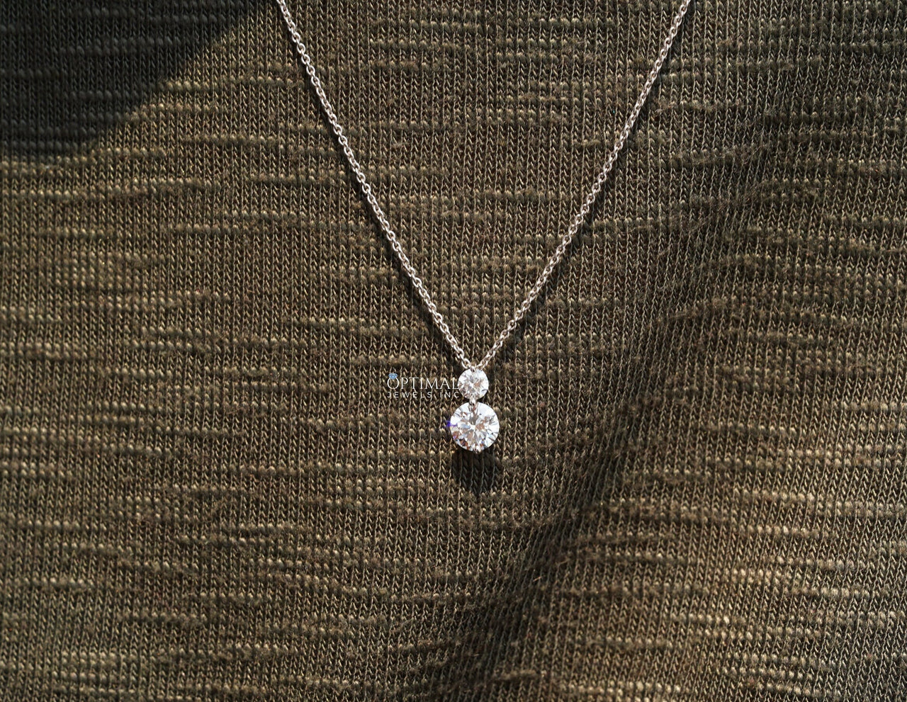 Elegant Two Stone Lab Grown Diamond Necklace 0.65 Ctw Round Cut Diamond  Pendant, White Gold 18” Chain, Timeless Anniversary Gift for Women