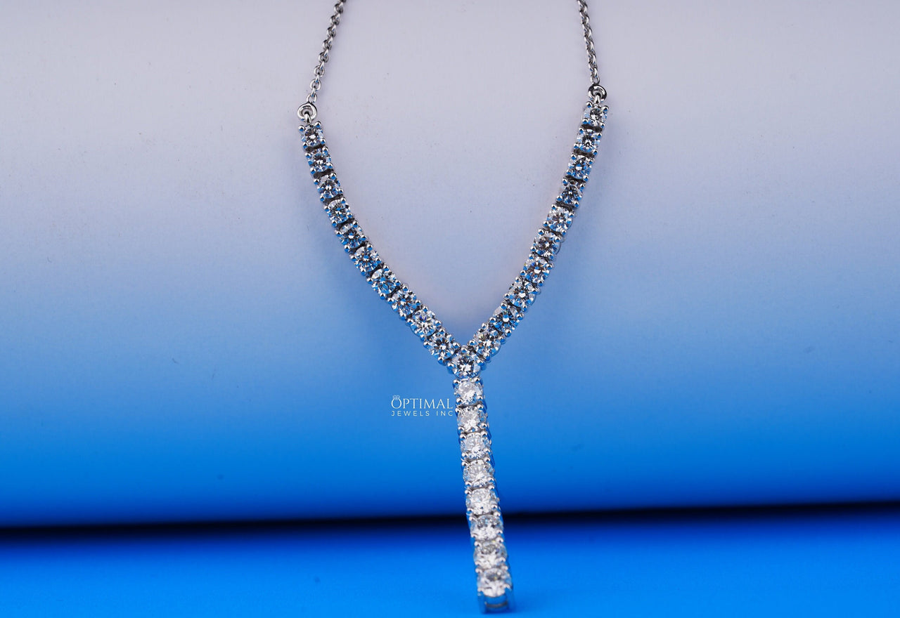 Antique Y-Shaped Diamond Tennis Necklace, 3.67 Ctw Round Cut Lab-Grown Diamonds, White Gold Chain Necklace, Elegant Jewelry Piece for Women