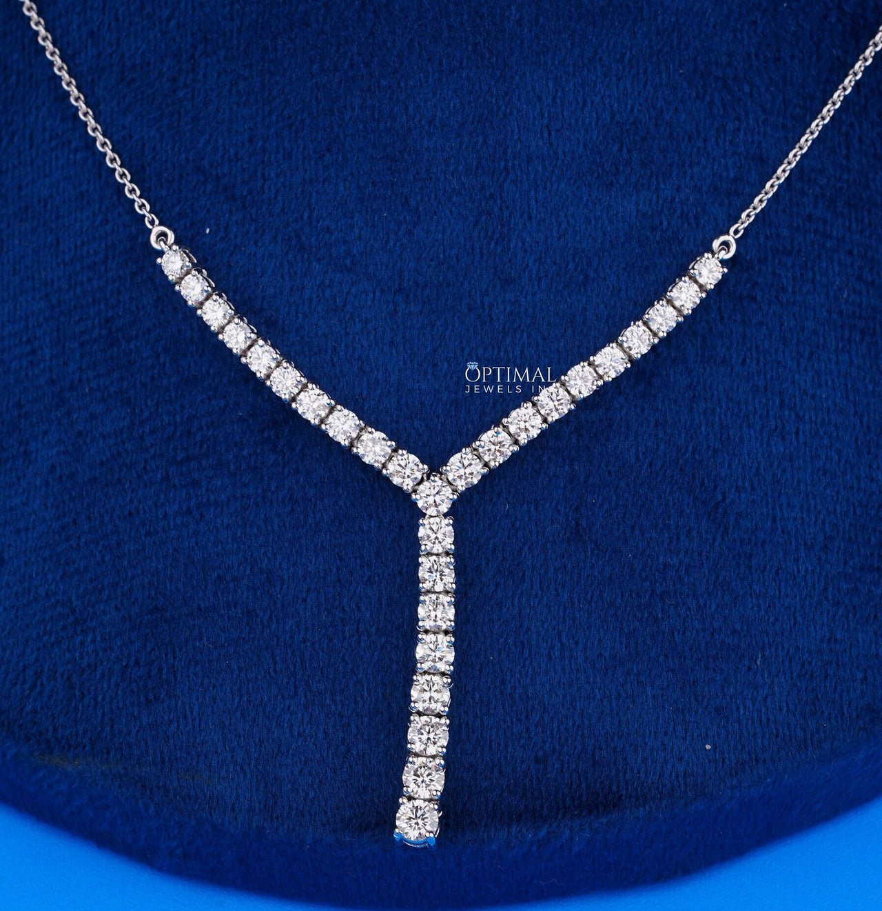 Antique Y-Shaped Diamond Tennis Necklace, 3.67 Ctw Round Cut Lab-Grown Diamonds, White Gold Chain Necklace, Elegant Jewelry Piece for Women