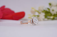 Thumbnail for Unique Round Brilliant Cut Lab Diamond Ring 1.44 Ctw Halo Engagement Ring , Floral Design, Pave Band In Two Tone Gold Wedding Ring For Her