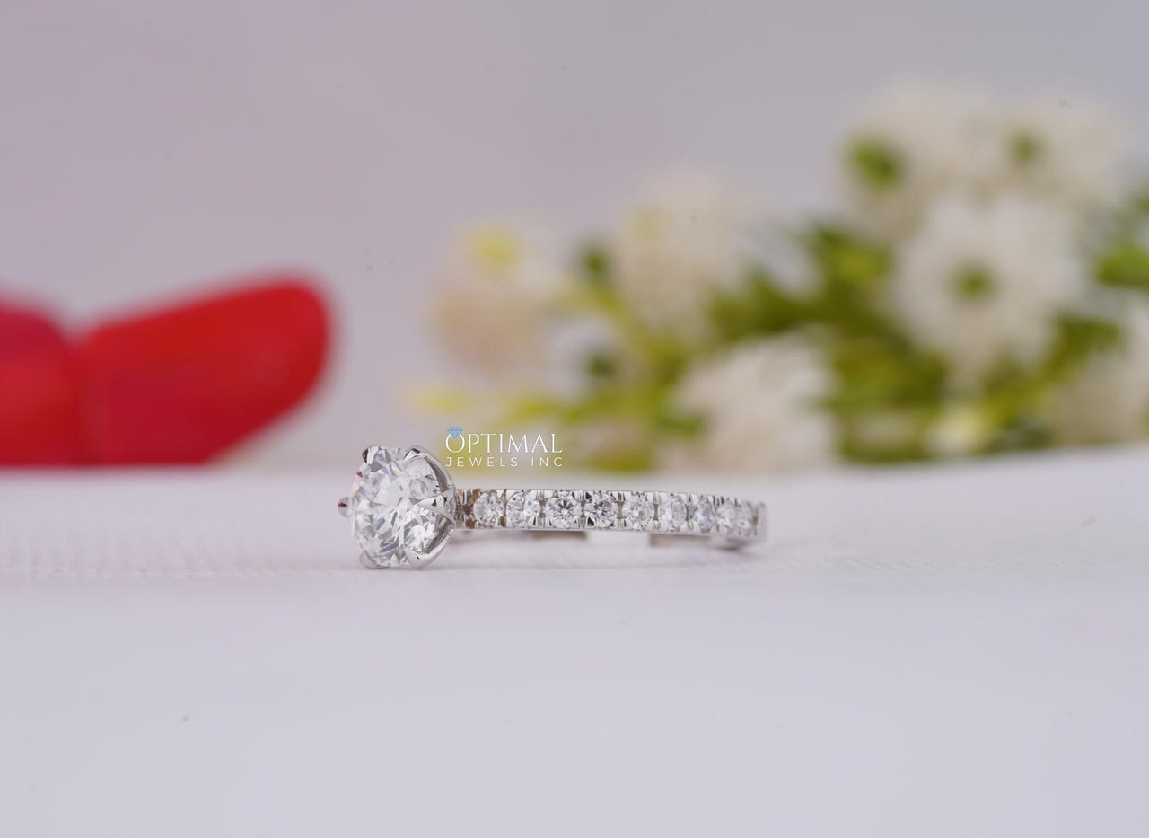 Cluster Unique 1.02 Ctw Round Lab Diamond Ring 14K Solid White Gold Engagement Ring Lab Created Pave Set Ring Anniversary Ring Gift For Her