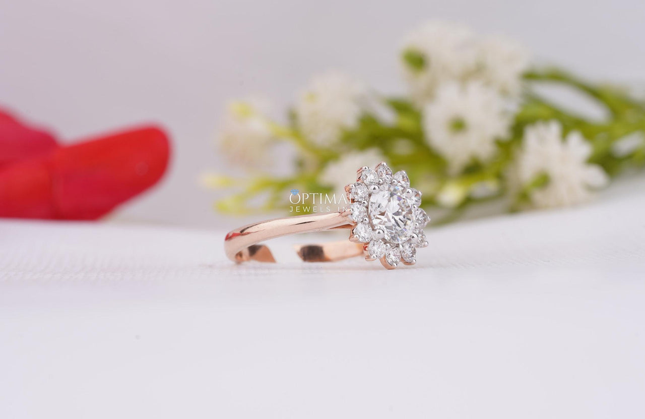 IGI Certified Round Lab Grown Diamond Ring 1.57 Ctw Round Halo Wedding Ring Lab Created Diamond Ring Rose Gold Engagement Ring Promise Ring