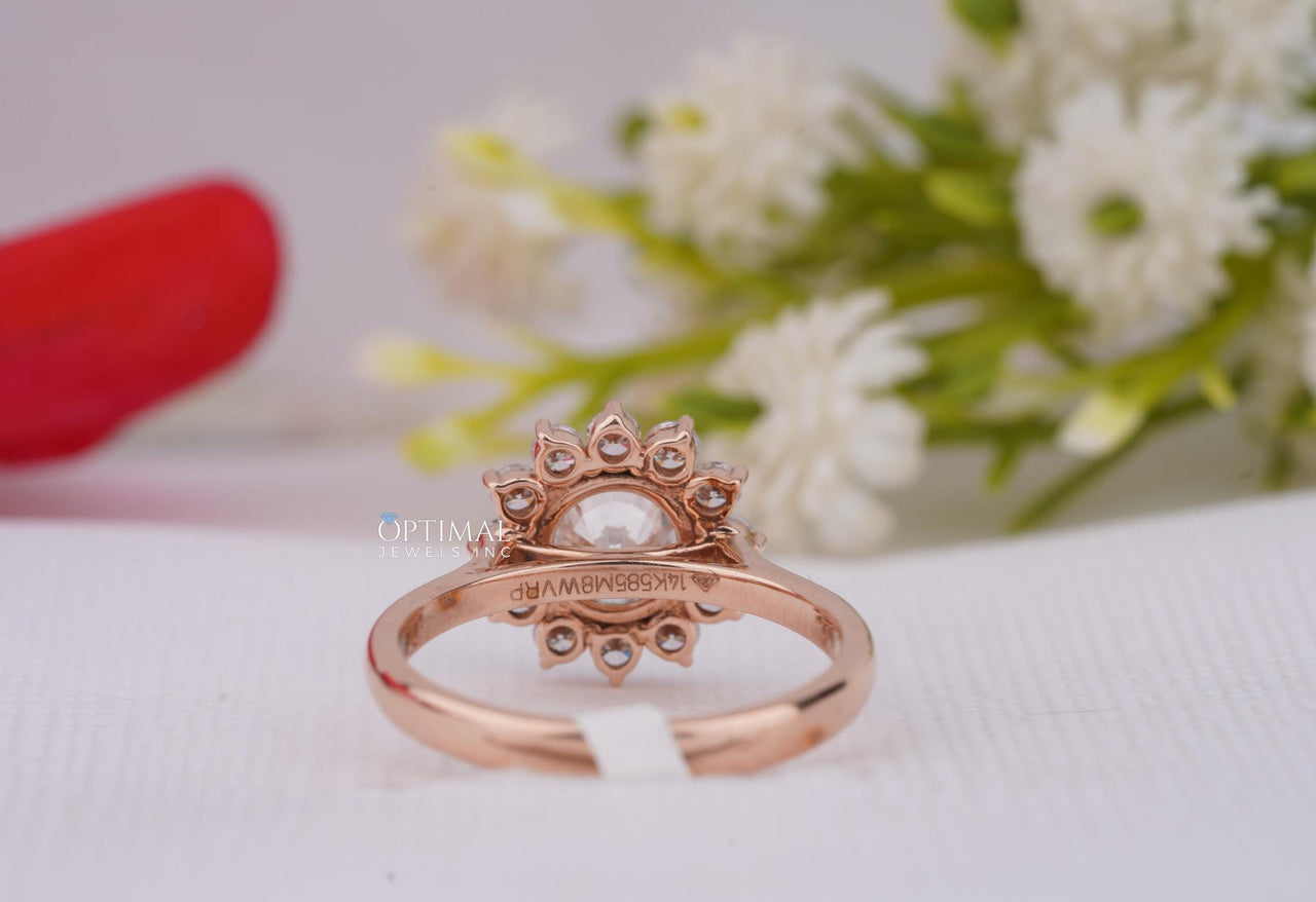 IGI Certified Round Lab Grown Diamond Ring 1.57 Ctw Round Halo Wedding Ring Lab Created Diamond Ring Rose Gold Engagement Ring Promise Ring