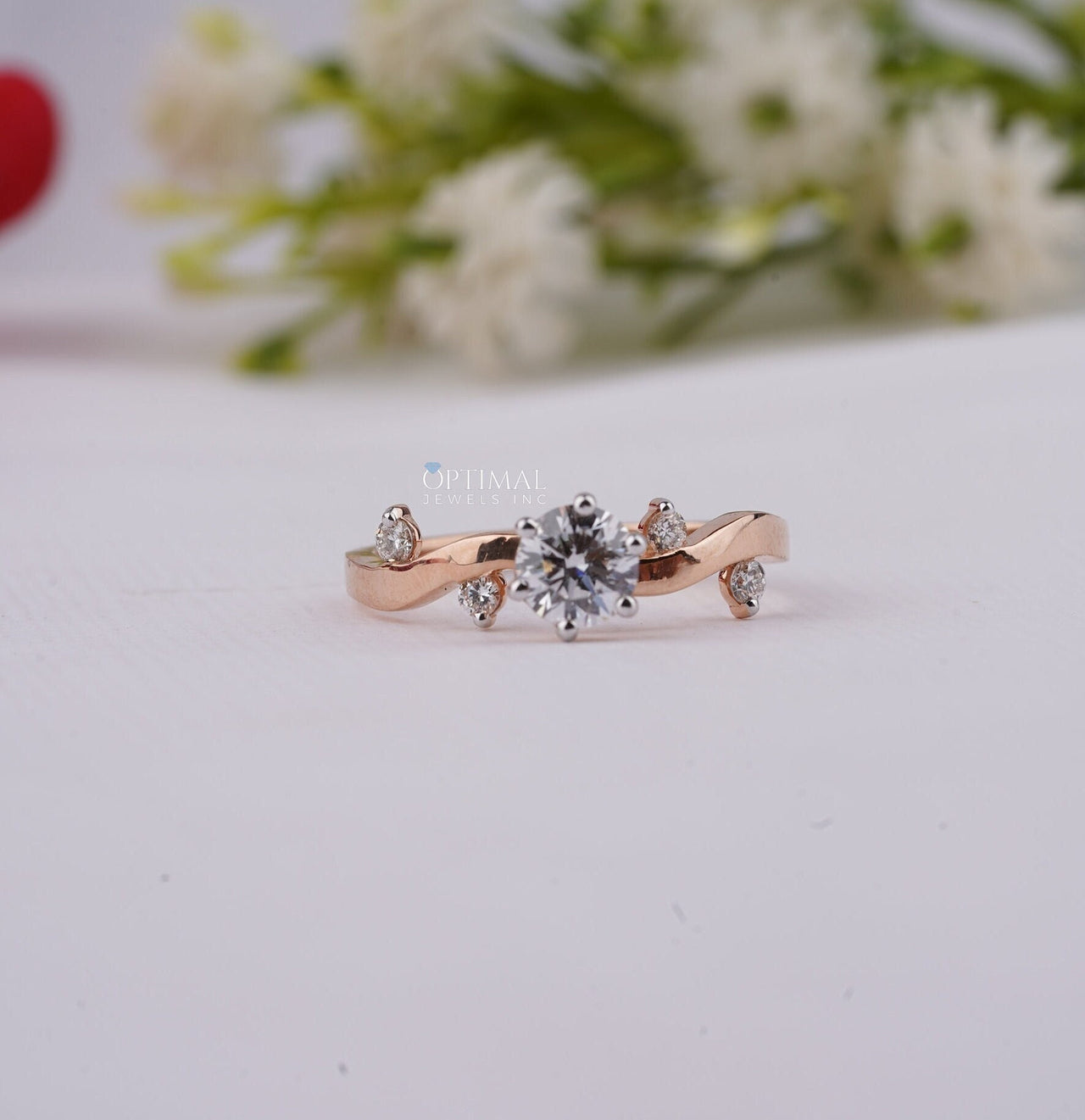 Five Stone Lab Diamond Ring 0.67 Ctw Round Cut Lab Grown Diamond Ring Rose Gold Wedding Ring Solitaire Engagement Ring Anniversary Gift