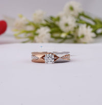 Thumbnail for Elegant Round Cut Lab Grown Diamond Wedding Ring 1.14 Ctw IGI Certified Two Tone Gold Engagement Ring Cluster Set Diamond Ring For Women