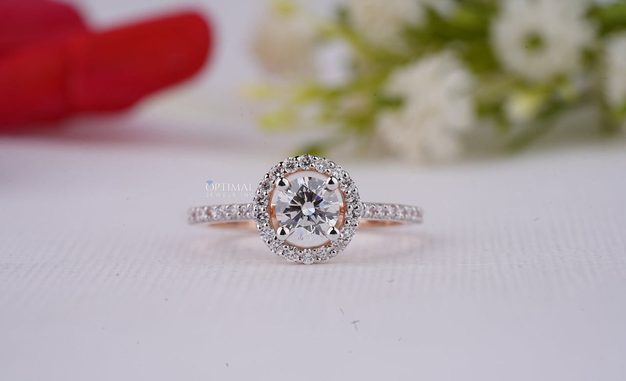 Brilliant Round Cut Lab Diamond Wedding Ring 1.50 Ctw IGI Certified Halo Lab Grown Diamond Ring Rose Gold Engagement Ring Gift For Women