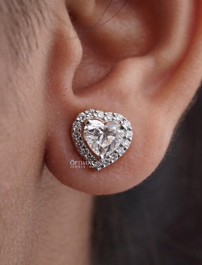 Unique Heart Cut Lab Grown Diamond Earring 1.60 Ctw IGI Certified Halo Diamond Earring White Gold Earring Perfect Anniversary Gift For Wife