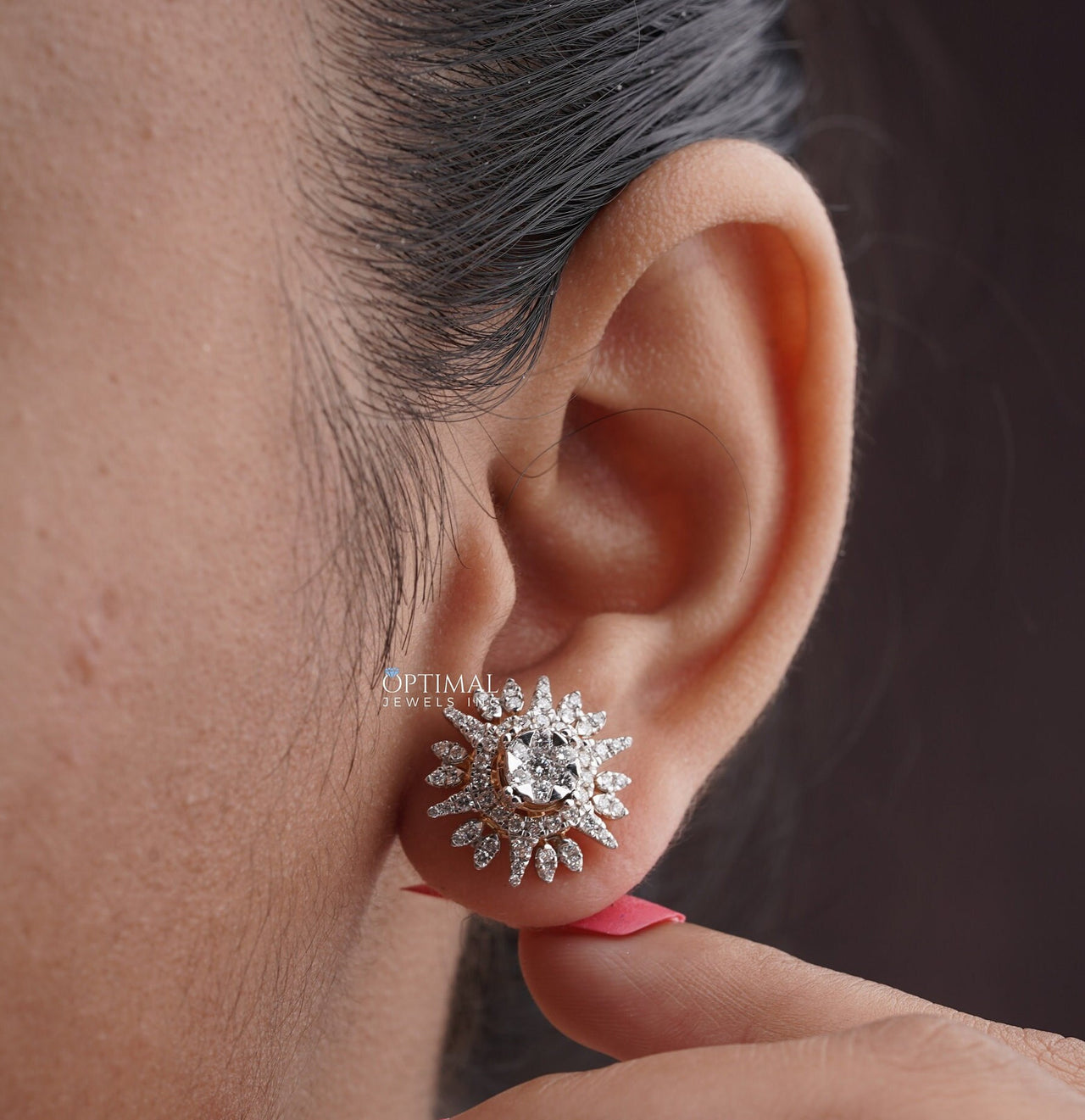 Glamorous Lab-Grown Diamond Flare Earrings, 3.00 CTW Round Cut Diamonds, Pave Halo Set Diamond Earring  Perfect for Every Occasion For Women