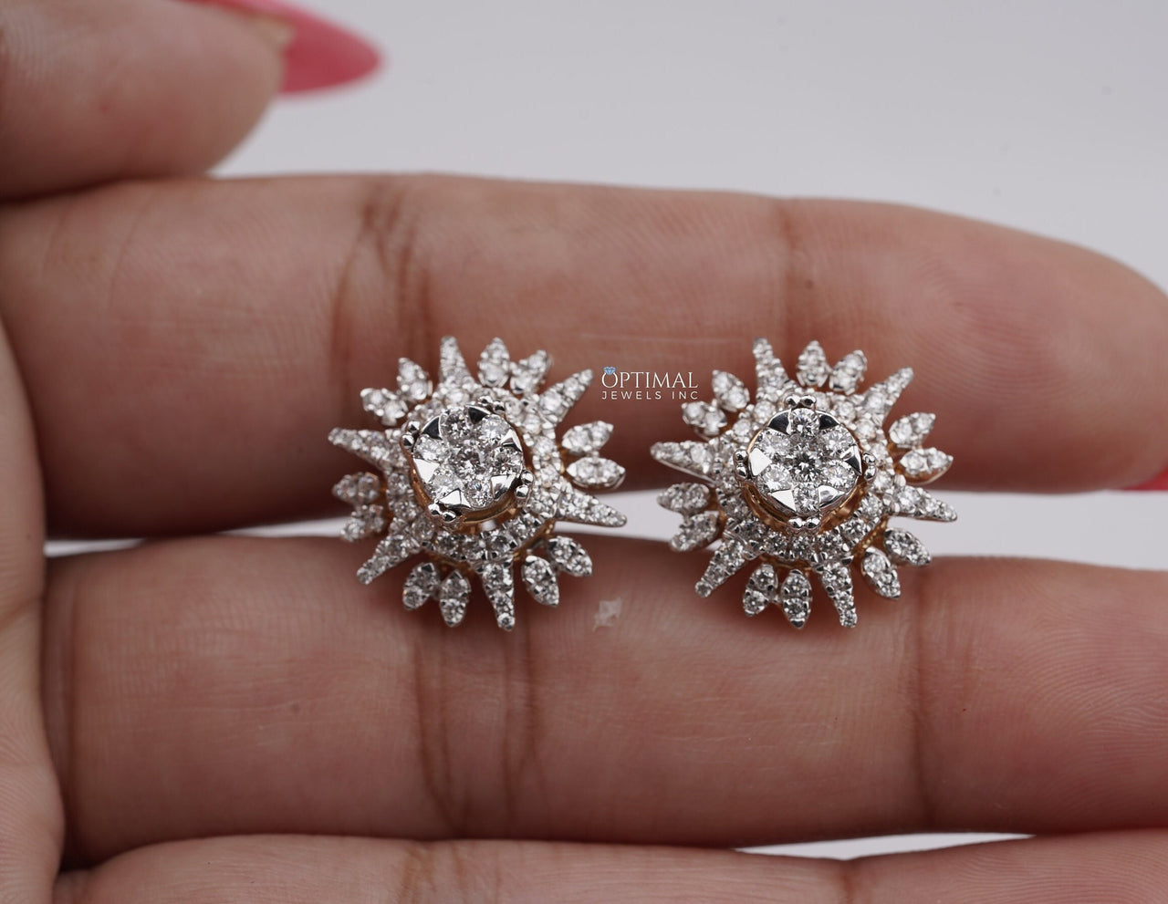 Glamorous Lab-Grown Diamond Flare Earrings, 3.00 CTW Round Cut Diamonds, Pave Halo Set Diamond Earring  Perfect for Every Occasion For Women