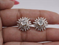 Thumbnail for Glamorous Lab-Grown Diamond Flare Earrings, 3.00 CTW Round Cut Diamonds, Pave Halo Set Diamond Earring  Perfect for Every Occasion For Women