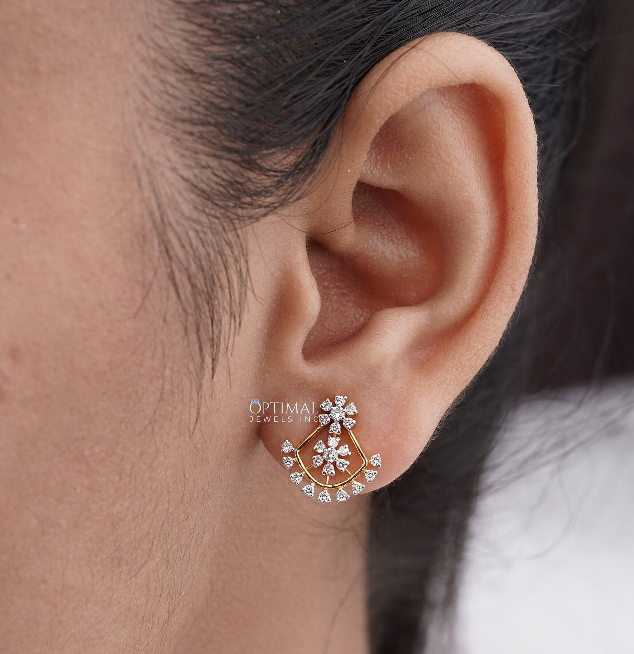 Gorgeous Flower Drop Design, 1.60 CTW Round Cut Lab-Grown Diamond Earrings, 18K Gold Earring, Ideal for Wedding Gift, Earrings For Women