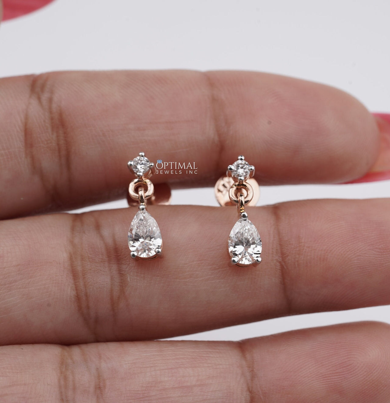 Round and Pear Lab Diamond Earring, Dangle & Drop 1.30 CTW Lab-Grown Diamond Earring, Two-Stone Earring, Perfect for Everyday Wear, Gift Her