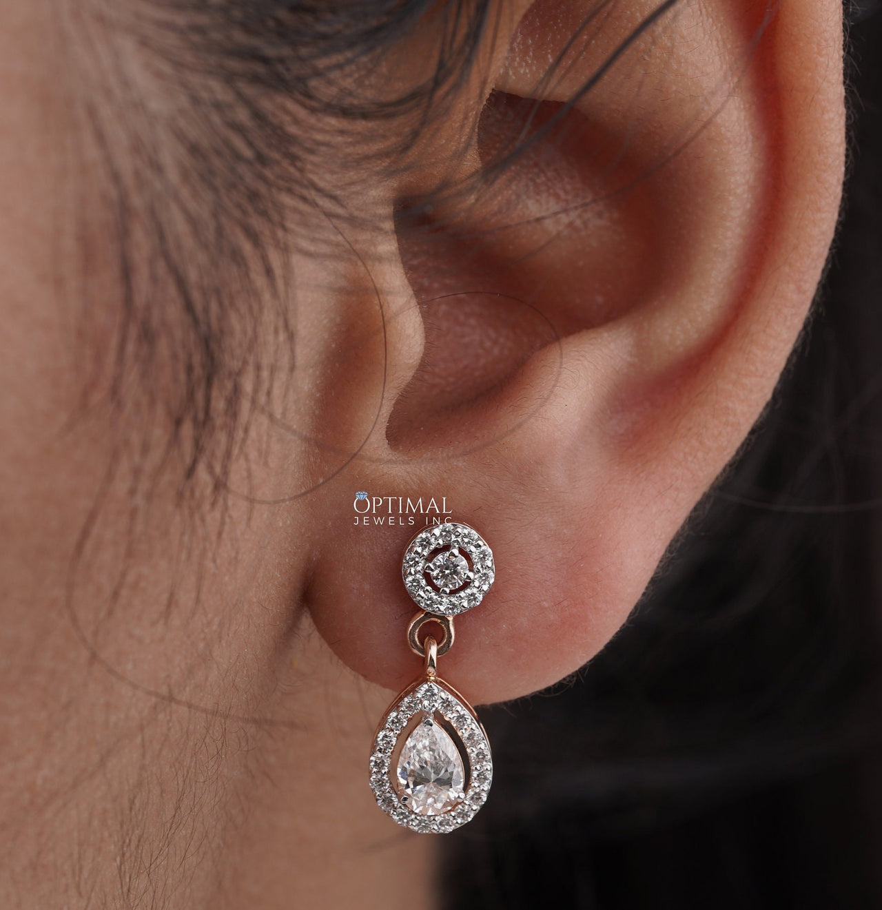 2.00 CTW Round and Pear Lab-Grown Diamond, Two-Stone Halo Diamond Earrings, Dangle & Drop Design, Perfect for Special Occasions, Unique Gift