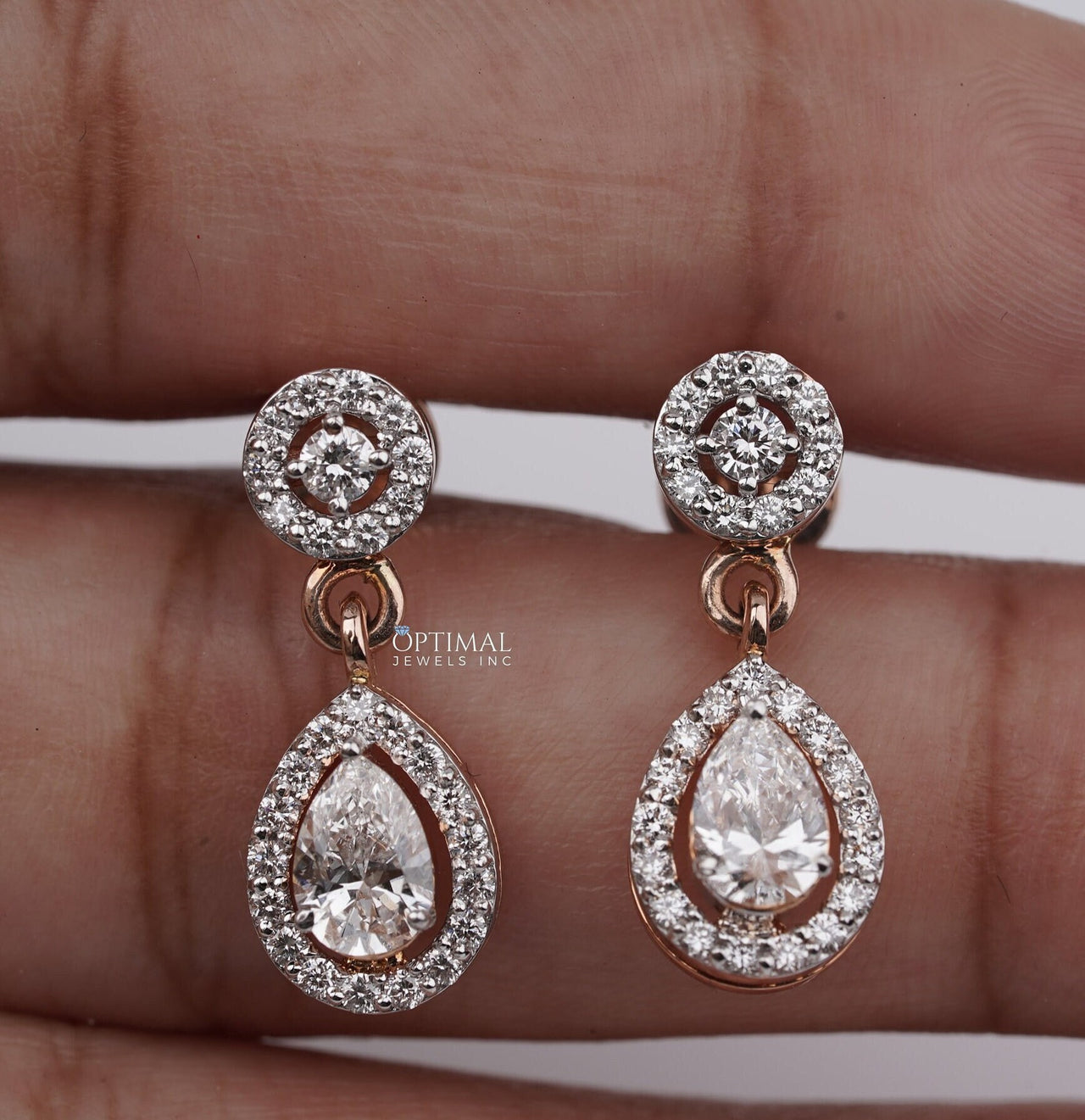 2.00 CTW Round and Pear Lab-Grown Diamond, Two-Stone Halo Diamond Earrings, Dangle & Drop Design, Perfect for Special Occasions, Unique Gift