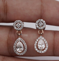 Thumbnail for 2.00 CTW Round and Pear Lab-Grown Diamond, Two-Stone Halo Diamond Earrings, Dangle & Drop Design, Perfect for Special Occasions, Unique Gift