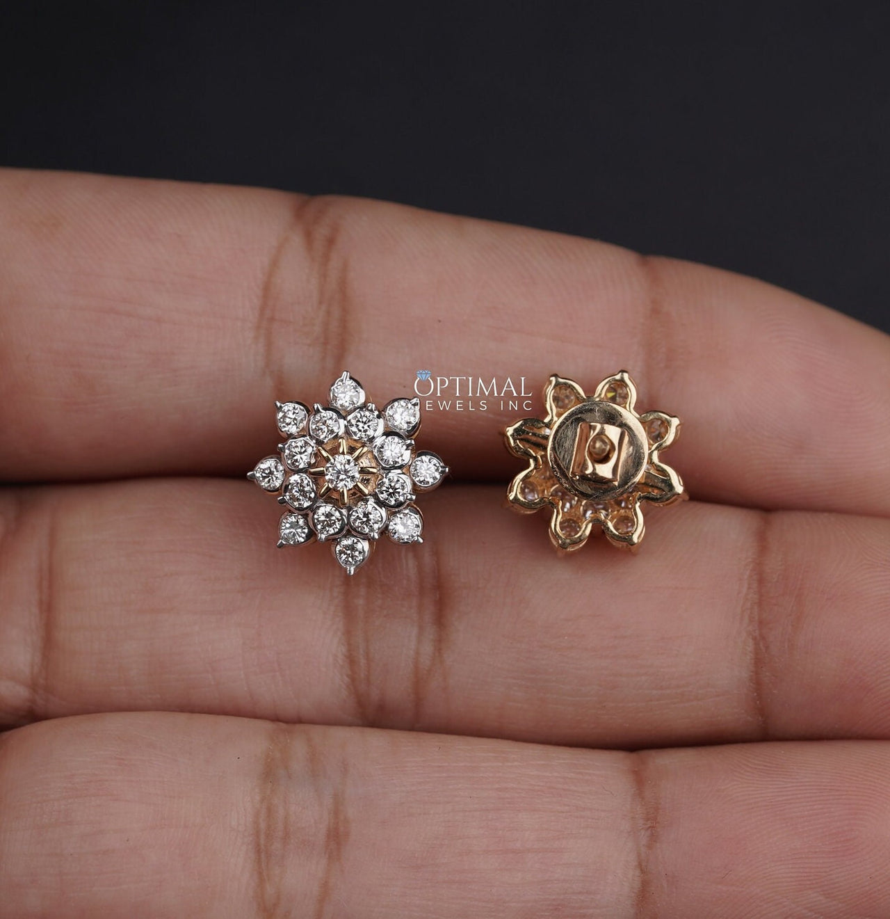 Stunning Lab-Grown Diamond Flower Studs, 1.40 CTW Floral Shape Design, Round Cut Diamonds  Yellow Gold Earring, Perfect Gift Choice for Her