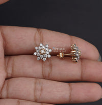 Thumbnail for Stunning Lab-Grown Diamond Flower Studs, 1.40 CTW Floral Shape Design, Round Cut Diamonds  Yellow Gold Earring, Perfect Gift Choice for Her